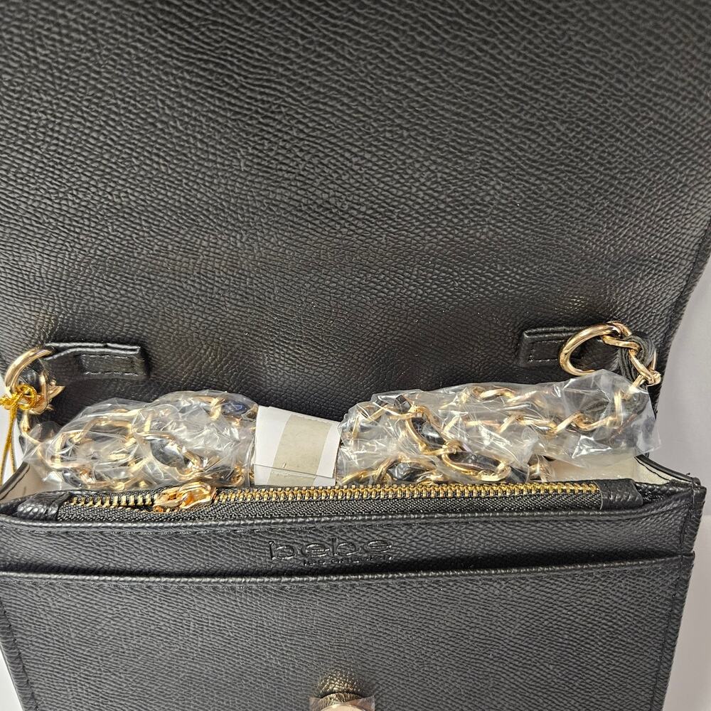 Bebe Paisley Flap Crossbody Black Faux Leather Chain Strap Bag - Picture 5 of 5
